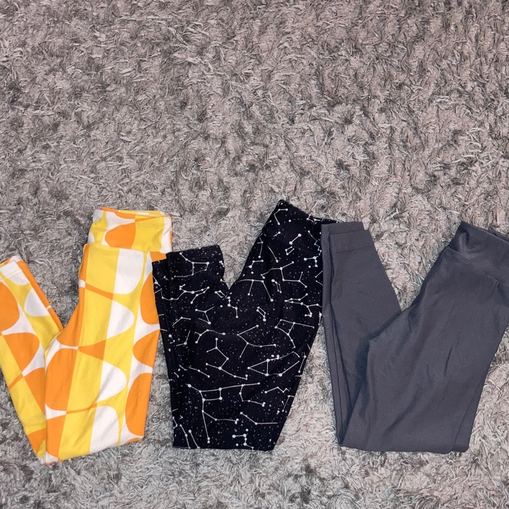 Stylish Kids lularoe Leggings Set girls s/m - Yellow, orange Black, Gray zodiac